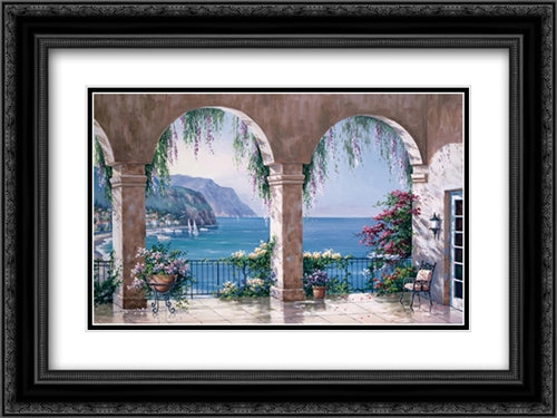 Mediterranean Arch 21x17 Black Ornate Wood Framed Art Print Poster with Double Matting by Kim, Sung