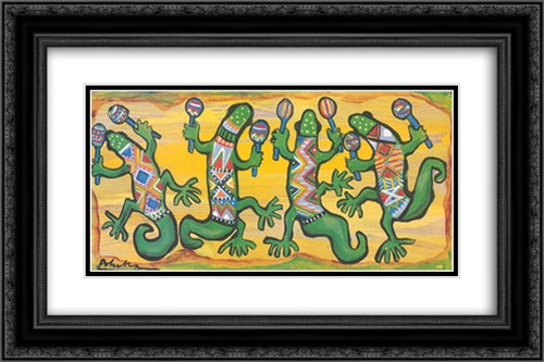 Gecko Maracas Band 22x14 Black Ornate Wood Framed Art Print Poster with Double Matting by Polivka, Donna