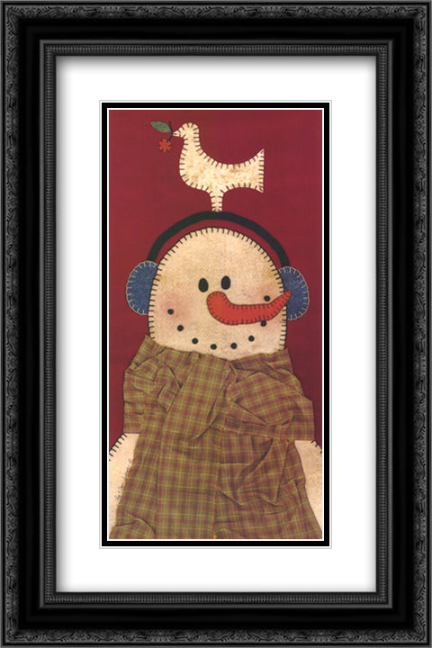 Peace Snowman 12x20 Black Ornate Wood Framed Art Print Poster with Double Matting by Anderson, Ray and Dawn
