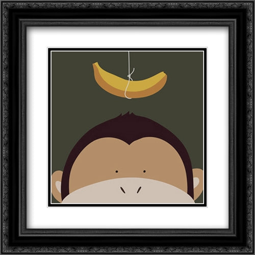 Peek-A-Boo Monkey 16x16 Black Ornate Wood Framed Art Print Poster with Double Matting by Lau, Yuko