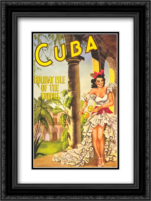 Cuba 2x Matted 20x24 Black Ornate Wood Framed Art Print Poster with Double Matting by American History
