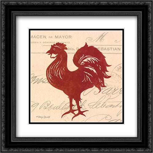 Tuscan Rooster III 16x16 Black Ornate Wood Framed Art Print Poster with Double Matting by Sowell, Sharyn