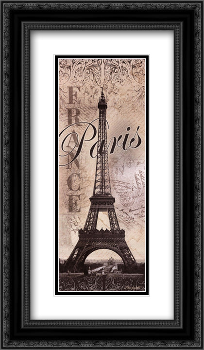 Eiffel Tower 2x Matted 12x24 Black Ornate Wood Framed Art Print Poster with Double Matting by Williams, Todd