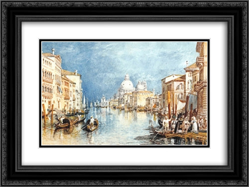 The Grand Canal, Venice 2x Matted 24x18 Black Ornate Wood Framed Art Print Poster with Double Matting by Turner, J.M.W.