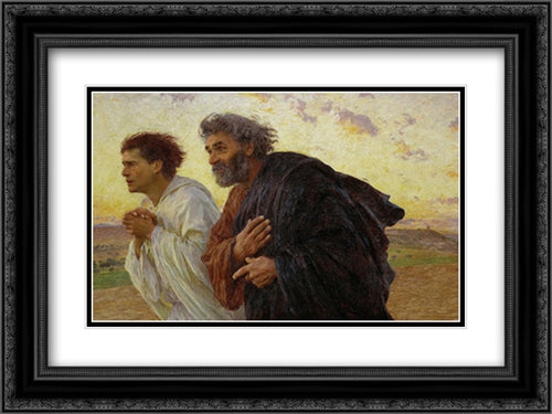 Disciples Peter and John Rushing To The Sepulcherthe Morning of The Resurrection 2x Matted 24x18 Black Ornate Wood Framed Art Print Poster with Double Matting by Burnand, Eugene