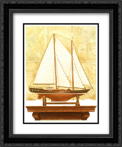 Yacht and Antique Map II 2x Matted 20x24 Black Ornate Wood Framed Art Print Poster with Double Matting by Henson, Richard