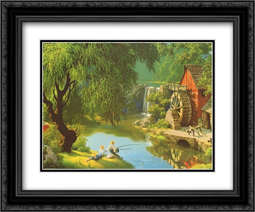 The Good Old Days 2x Matted 24x20 Black Ornate Wood Framed Art Print Poster with Double Matting by Detlefsen, Paul