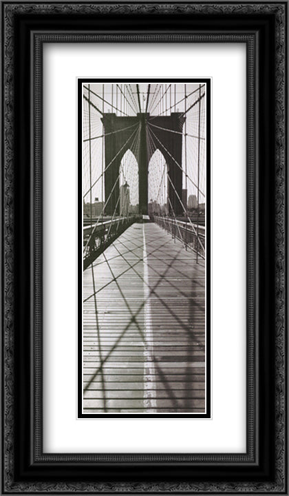 Across the Brooklyn Bridge 13x24 Black Ornate Wood Framed Art Print Poster with Double Matting by Silberman, Henri