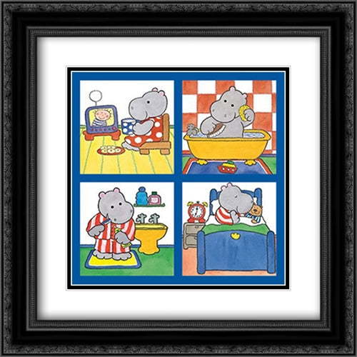 Good Night, Little Hippo 2x Matted 20x20 Black Ornate Wood Framed Art Print Poster with Double Matting by Paterson, Bettina