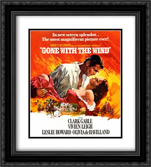 Gone with the Wind 20x22 Black Ornate Wood Framed Movie Poster with Double Matting