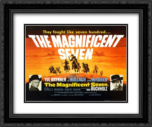 The Magnificent Seven 24x20 Black Ornate Wood Framed Movie Poster with Double Matting