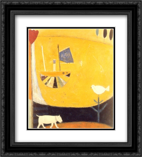 Boat on a Yellow Sea 2x Matted 20x24 Black Ornate Wood Framed Art Print Poster with Double Matting by Spence, Annora