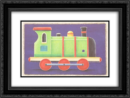 Green Steam Train 20x16 Black Ornate Wood Framed Art Print Poster with Double Matting by Hart, Simon