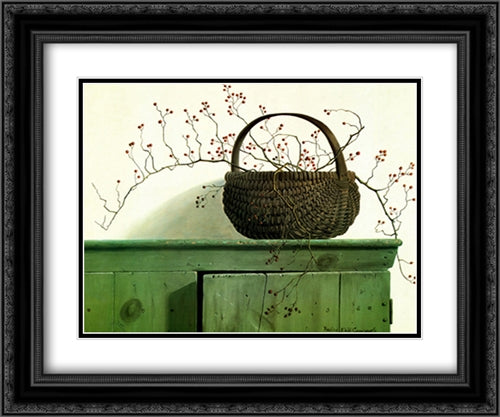 Wild Rose Berries, c.1987 2x Matted 24x20 Black Ornate Wood Framed Art Print Poster with Double Matting by Campanelli, Pauline Eble