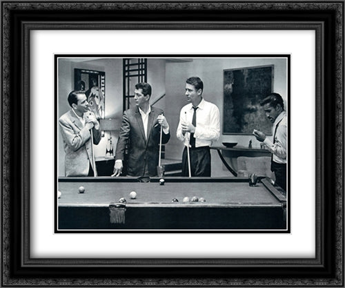 Rat Pack Playing Pool 24x20 Black Ornate Wood Framed Movie Poster with Double Matting