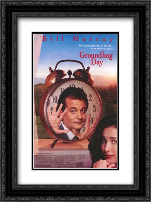 Groundhog Day 18x24 Black Ornate Wood Framed Movie Poster with Double Matting