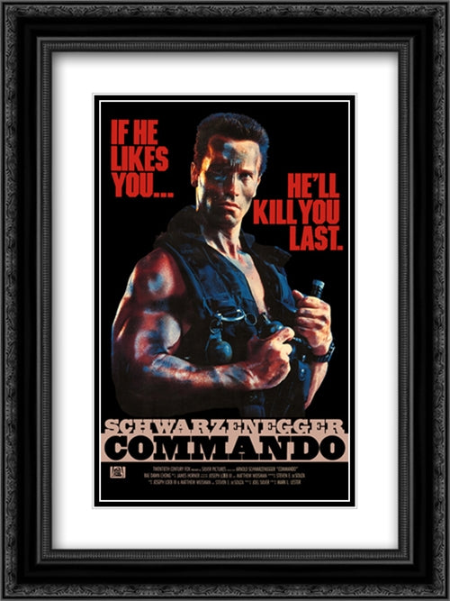 Commando 18x24 Black Ornate Wood Framed Movie Poster with Double Matting