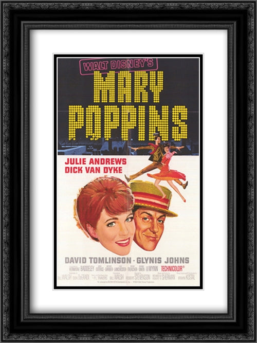 Mary Poppins 18x24 Black Ornate Wood Framed Movie Poster with Double Matting