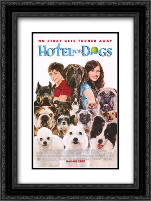 Hotel for Dogs style C 18x24 Black Ornate Wood Framed Movie Poster with Double Matting