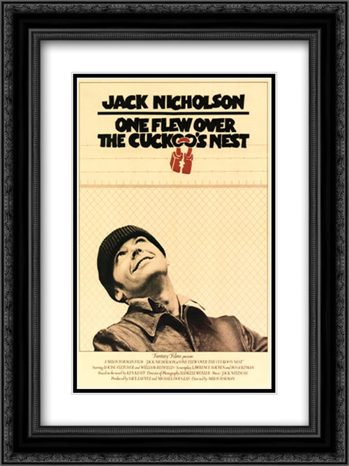 Flew Over the Cuckoo's Nest 18x24 Black Ornate Wood Framed Movie Poster with Double Matting