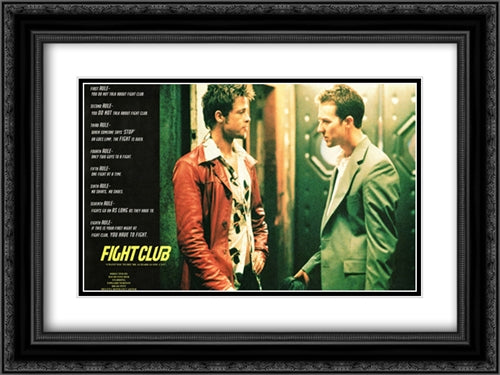Fight Club 24x18 Black Ornate Wood Framed Movie Poster with Double Matting