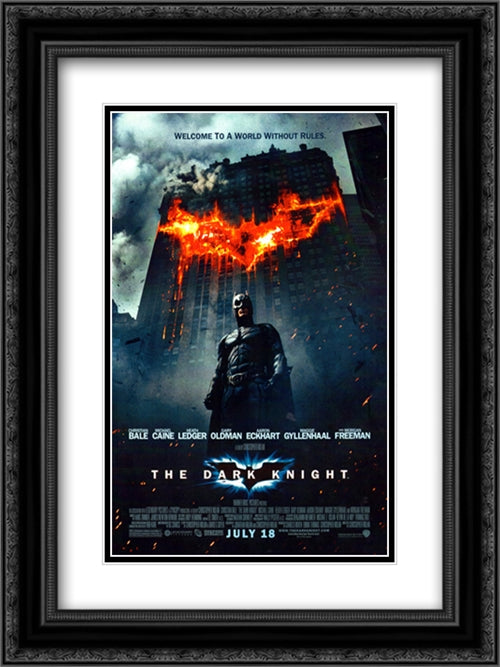 The Dark Knight 18x24 Black Ornate Wood Framed Movie Poster with Double Matting
