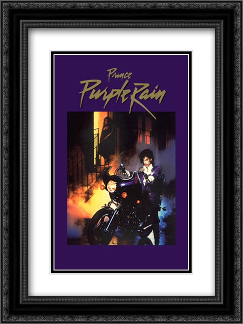 Purple Rain 18x24 Black Ornate Wood Framed Movie Poster with Double Matting