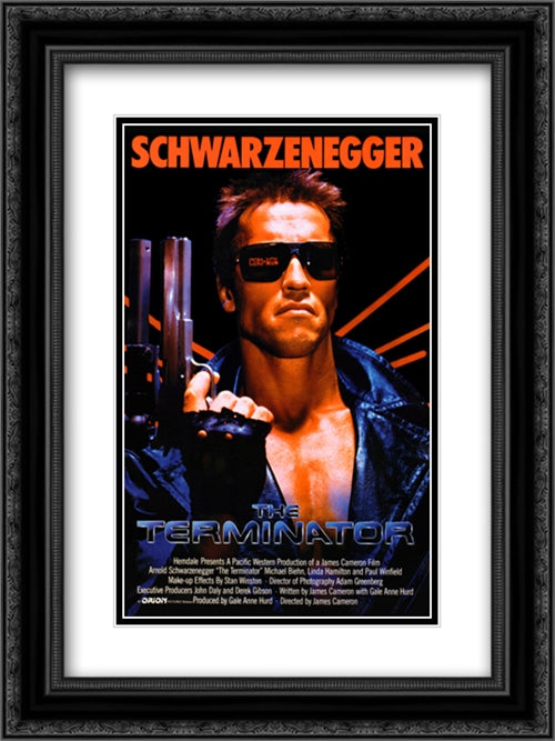 The Terminator 18x24 Black Ornate Wood Framed Movie Poster with Double Matting