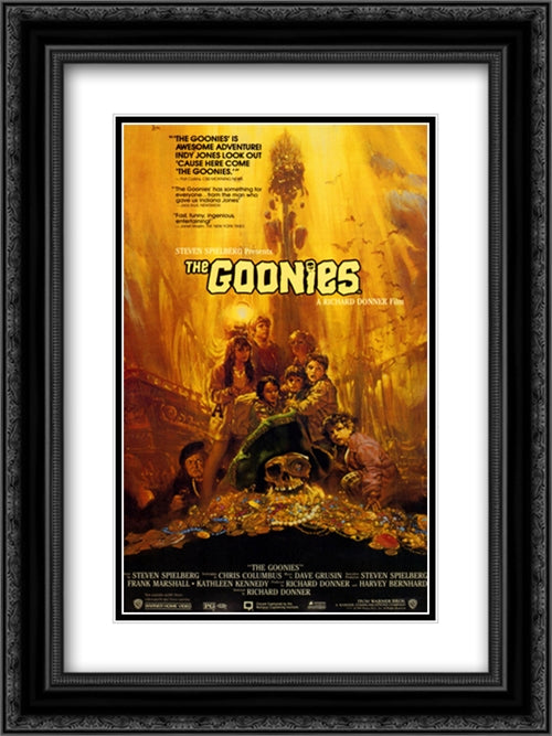 The Goonies 18x24 Black Ornate Wood Framed Movie Poster with Double Matting