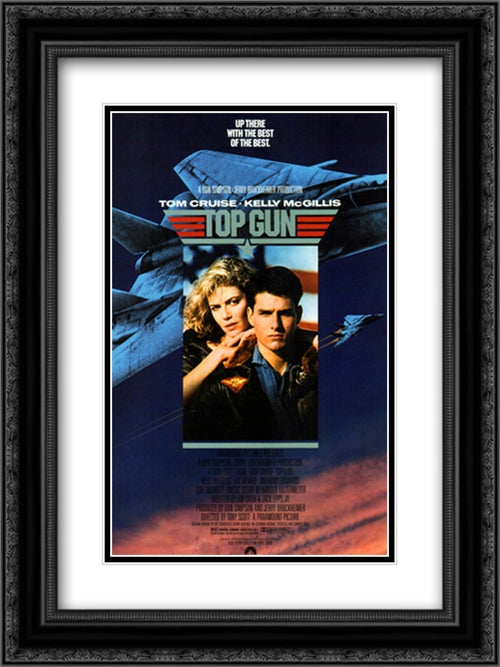 Top Gun 18x24 Black Ornate Wood Framed Movie Poster with Double Matting