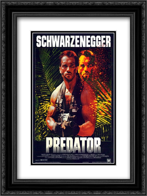 Predator 18x24 Black Ornate Wood Framed Movie Poster with Double Matting