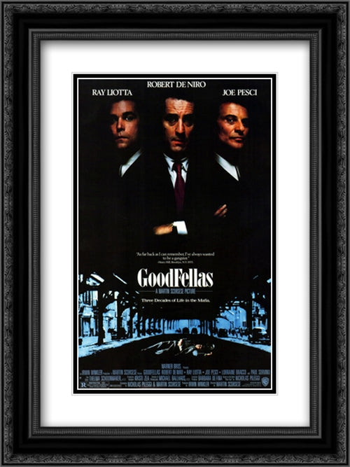 Goodfellas 18x24 Black Ornate Wood Framed Movie Poster with Double Matting