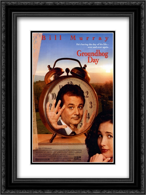 Groundhog Day 18x24 Black Ornate Wood Framed Movie Poster with Double Matting