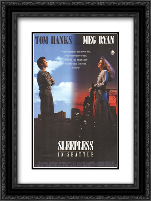 Sleepless in Seattle 18x24 Black Ornate Wood Framed Movie Poster with Double Matting