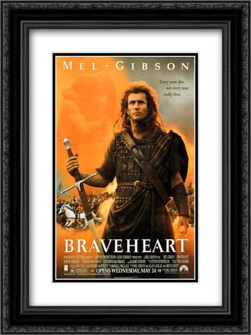Braveheart 18x24 Black Ornate Wood Framed Movie Poster with Double Matting