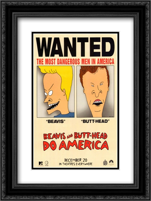 Beavis and Butt-Head 18x24 Black Ornate Wood Framed Movie Poster with Double Matting