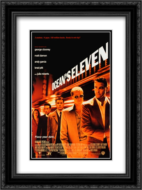 Ocean's Eleven 18x24 Black Ornate Wood Framed Movie Poster with Double Matting
