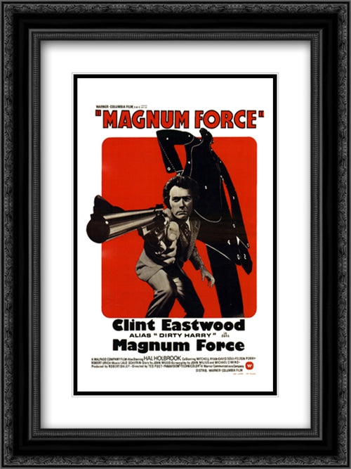 Magnum Force (Dirty Harry) 18x24 Black Ornate Wood Framed Movie Poster with Double Matting