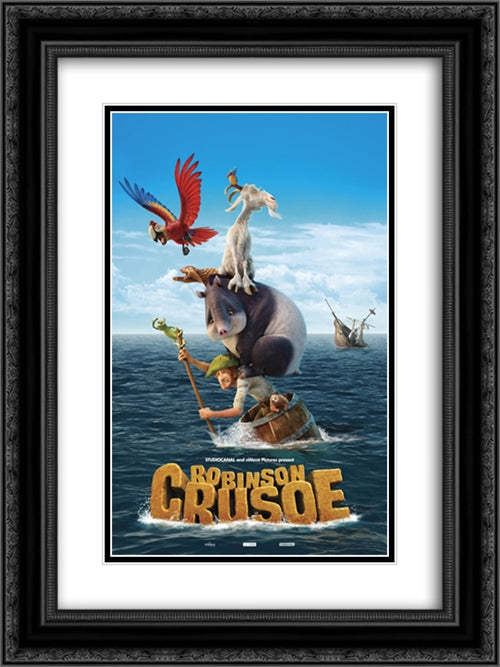Robinson Crusoe 18x24 Black Ornate Wood Framed Movie Poster with Double Matting