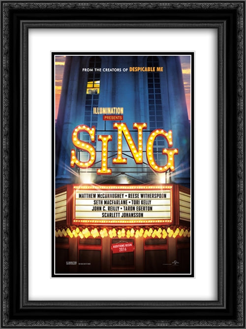 Sing 18x24 Black Ornate Wood Framed Movie Poster with Double Matting