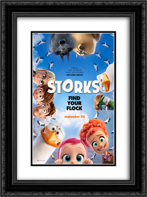 Storks 18x24 Black Ornate Wood Framed Movie Poster with Double Matting
