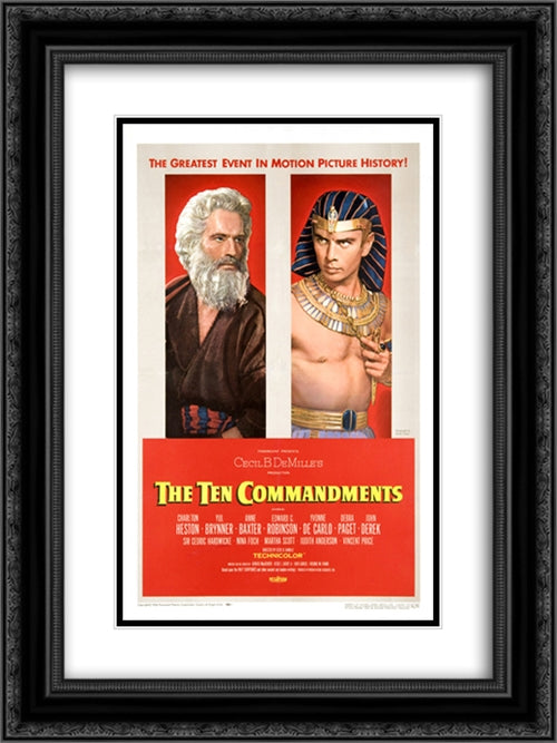 The Ten Commandments 18x24 Black Ornate Wood Framed Movie Poster with Double Matting