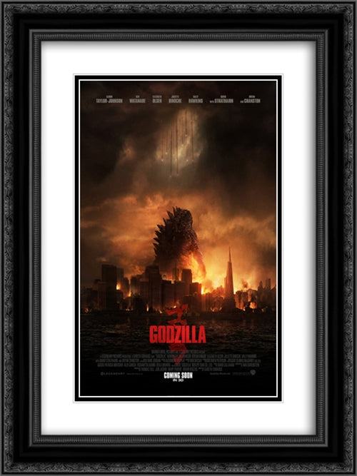 Godzilla 18x24 Black Ornate Wood Framed Movie Poster with Double Matting