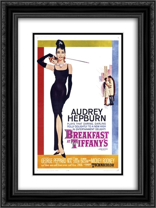 Breakfast at Tiffany's 18x24 Black Ornate Wood Framed Movie Poster with Double Matting