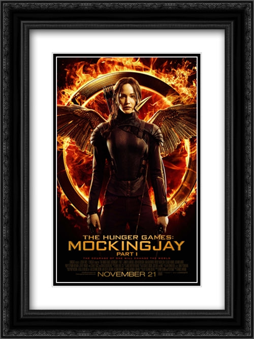 The Hunger Games Mockingjay 1 18x24 Black Ornate Wood Framed Movie Poster with Double Matting