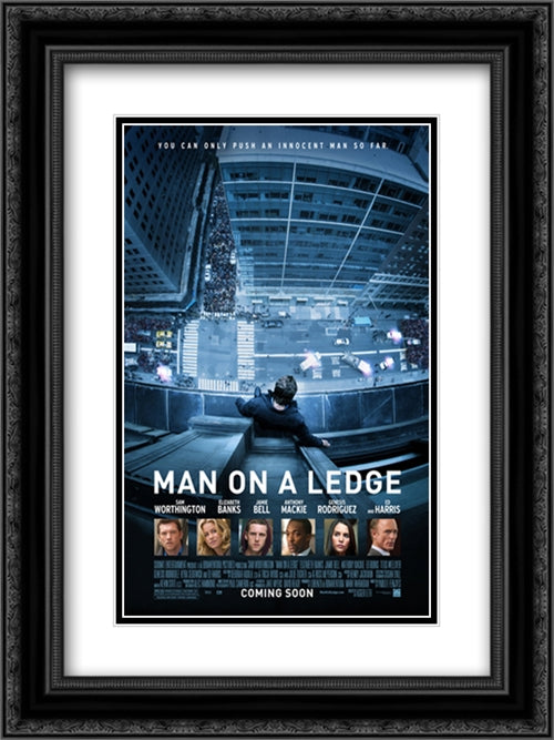 Man on a Ledge 18x24 Black Ornate Wood Framed Movie Poster with Double Matting