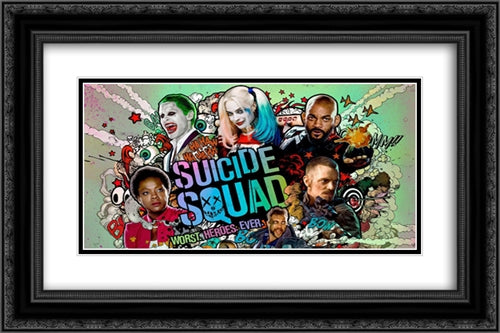 Suicide Squad 24x16 Black Ornate Wood Framed Movie Poster with Double Matting
