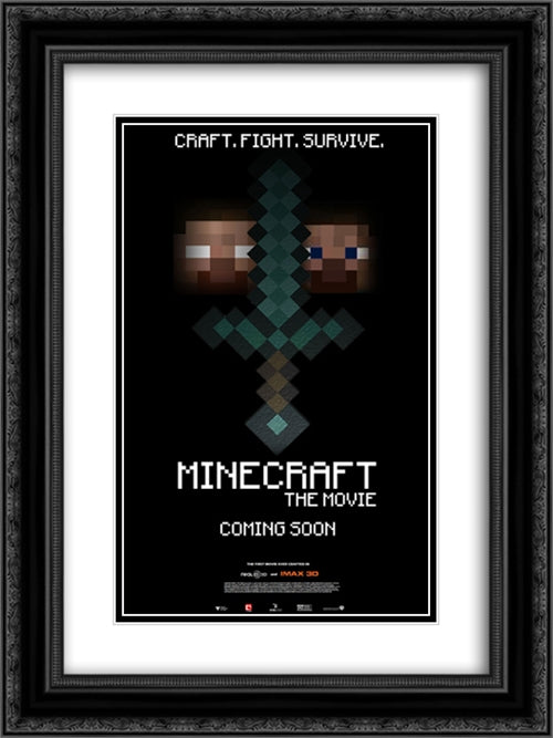 Minecraft 18x24 Black Ornate Wood Framed Movie Poster with Double Matting