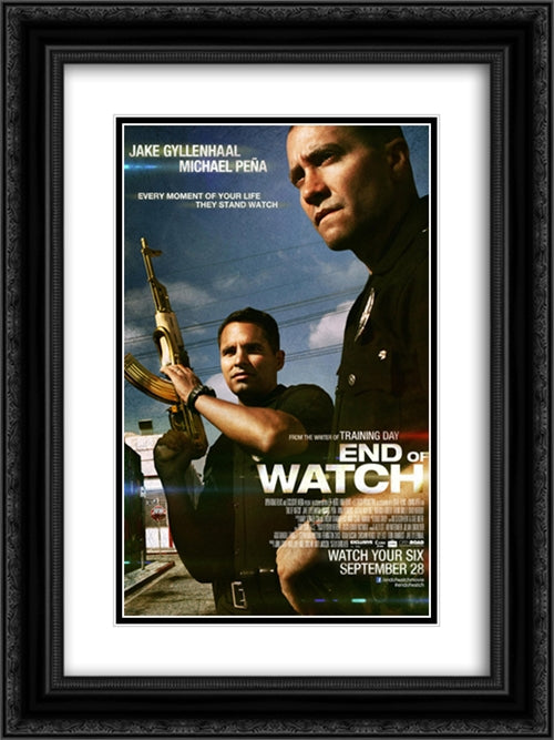 End of Watch 18x24 Black Ornate Wood Framed Movie Poster with Double Matting