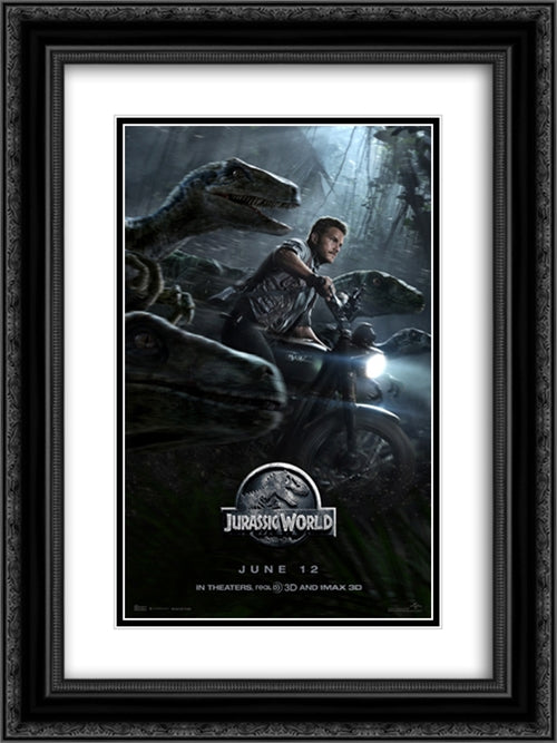 Jurassic World 18x24 Black Ornate Wood Framed Movie Poster with Double Matting